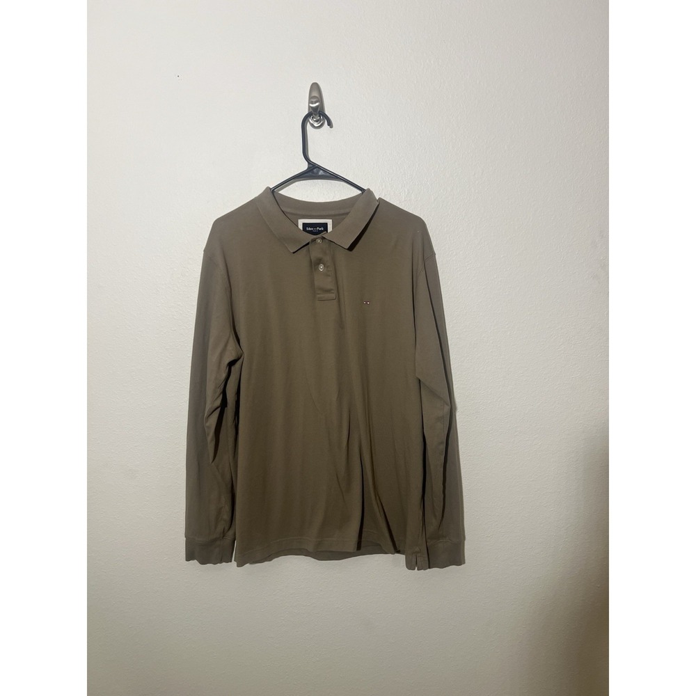 EDEN PARK Paris Men's Polo Long Sleeve Shirt Khaki Pima Cotton XL Flip Collar